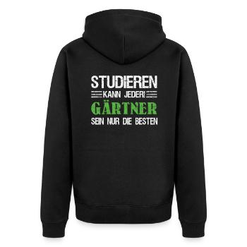Gärtner Studieren kann jeder Gärtnern Gartenbau - Unisex Premium Bio Zip Hoodie - Schwarz - Hinten - Nico (187cm)