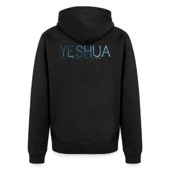 YESHUA vol.4 - Unisex Premium Bio Zip Hoodie - Schwarz - Hinten - Nico (187cm)