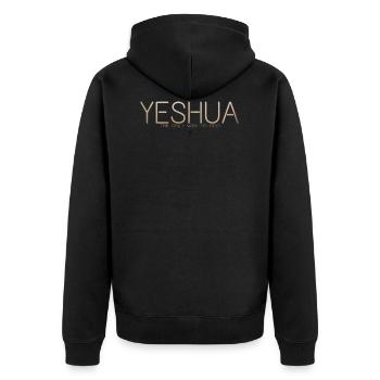 YESHUA vol.3 - Unisex Premium Bio Zip Hoodie - Schwarz - Hinten - Nico (187cm)