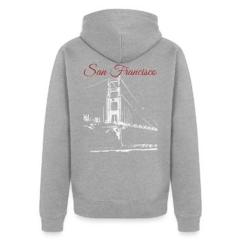 SAN FRANCISCO - Unisex Premium Bio Zip Hoodie - Grau meliert - Hinten - Nico (187cm)
