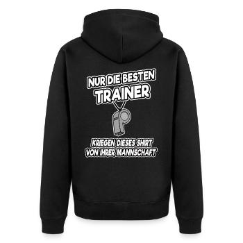 Nur die besten Trainer kriegen dieses Shirt Lustig - Unisex Premium Bio Zip Hoodie - Schwarz - Hinten - Nico (187cm)