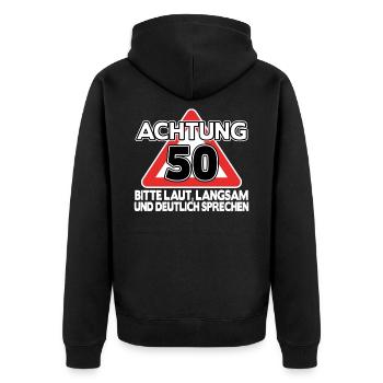 Geschenk 50. Geburtstag 50 Jahre lustig Spruch - Unisex Premium Bio Zip Hoodie - Schwarz - Hinten - Nico (187cm)