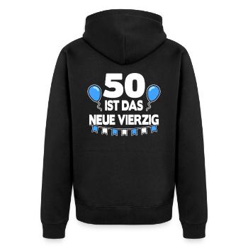 Geschenk 50. Geburtstag 50 Jahre lustig Spruch - Unisex Premium Bio Zip Hoodie - Schwarz - Hinten - Nico (187cm)