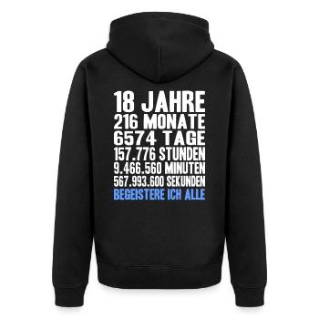 18th 18. Geburtstag Volljährig Geschenk lustig 18 - Unisex Premium Bio Zip Hoodie - Schwarz - Hinten - Nico (187cm)