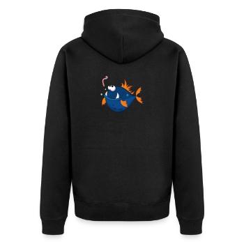 Angler Design. Süßer Fisch mit kleinem Wurm. - Unisex Premium Bio Zip Hoodie - Schwarz - Hinten - Nico (187cm)