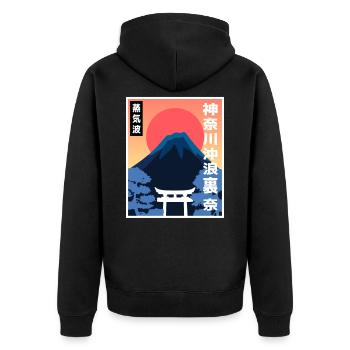 Retro Vintage Japan Art Style japanische Sonne Fan - Unisex Premium Bio Zip Hoodie - Schwarz - Hinten - Nico (187cm)