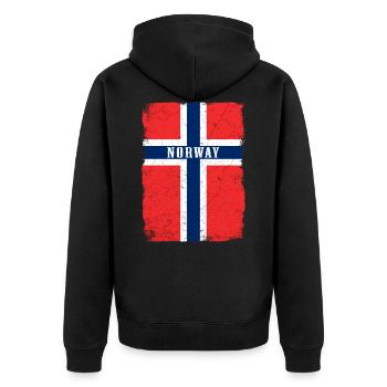 Norwegen Flagge - Unisex Premium Bio Zip Hoodie - Schwarz - Hinten - Nico (187cm)