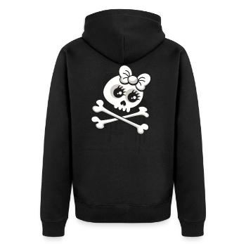 Süßes Totenkopf Shirt für Partys im Graffiti Style - Unisex Premium Bio Zip Hoodie - Schwarz - Hinten - Nico (187cm)