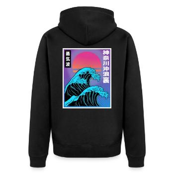 Vaporwave Aesthetic Big Wave Japan Style Art - Unisex Premium Bio Zip Hoodie - Schwarz - Hinten - Nico (187cm)