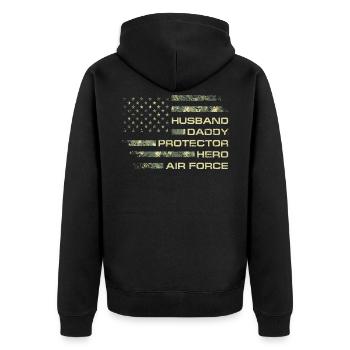 Ehemann Papa Beschützer Held US Air Force Veteran - Unisex Premium Bio Zip Hoodie - Schwarz - Hinten - Nico (187cm)