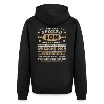 Ja, ich bin verwöhnter Sohn, aber nicht deine Familie - Unisex Premium Bio Zip Hoodie - Schwarz - Hinten - Nico (187cm)