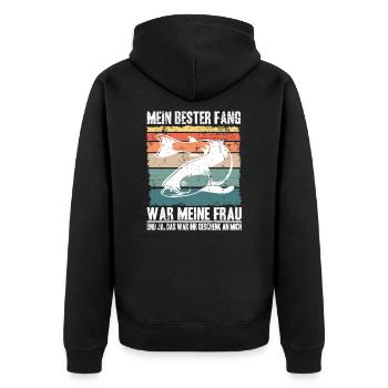 Mein bester Fang Lustig Spruch Angler Angeln Papa - Unisex Premium Bio Zip Hoodie - Schwarz - Hinten - Nico (187cm)