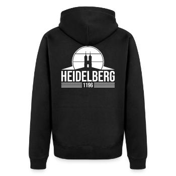 Heidelberg - Unisex Premium Bio Zip Hoodie - Schwarz - Hinten - Nico (187cm)