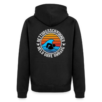 Rettungsschwimmer Bademeister Geschenk T-Shirt - Unisex Premium Bio Zip Hoodie - Schwarz - Hinten - Nico (187cm)