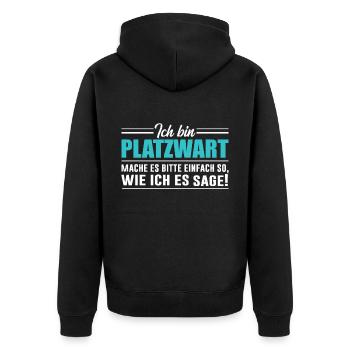 Platzwart Hausmeister Fußball Geschenk Idee lustig - Unisex Premium Bio Zip Hoodie - Schwarz - Hinten - Nico (187cm)
