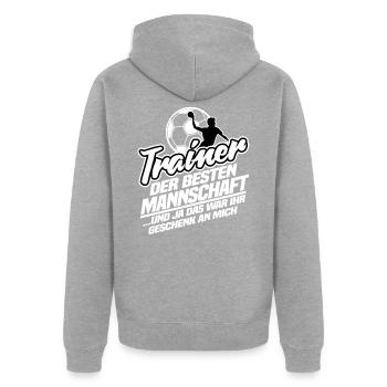 Trainer Handball Geschenk Coach Handballtrainer - Unisex Premium Bio Zip Hoodie - Grau meliert - Hinten - Nico (187cm)