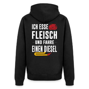 Fleisch essen Diesel fahren lustiges Geschenk - Unisex Premium Bio Zip Hoodie - Schwarz - Hinten - Nico (187cm)