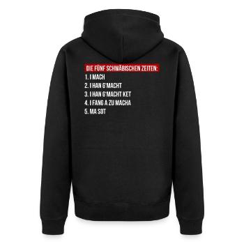 Die Fünf Schwäbischen Zeiten - Schwabe schwäbisch - Unisex Premium Bio Zip Hoodie - Schwarz - Hinten - Nico (187cm)
