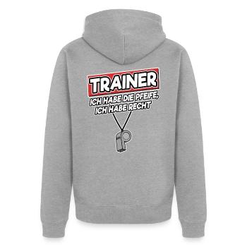 Trainer Handball Fußball Coach Tennis Lustig - Unisex Premium Bio Zip Hoodie - Grau meliert - Hinten - Nico (187cm)