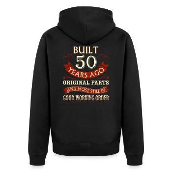 Funny 50th Birthday Man Woman Fun Vintage 50 Years - Unisex Premium Organic Zip Hoodie - black - Back - Nico (187cm)
