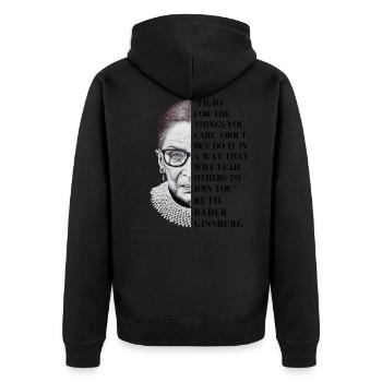 Notorisches RBG-Hemd Dissens Anti  Political F. - Unisex Premium Bio Zip Hoodie - Schwarz - Hinten - Nico (187cm)