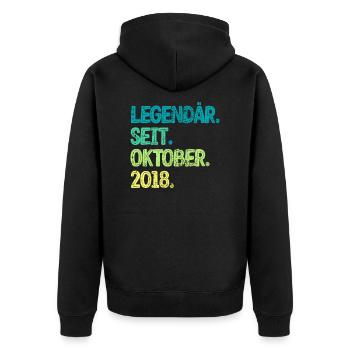Legendär Seit Oktober 2018 I Kinder 2 Jahre - Unisex Premium Bio Zip Hoodie - Schwarz - Hinten - Nico (187cm)