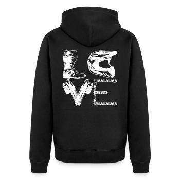 Motocross LOVE MX EnduroMotorrad Biker Geschenk - Unisex Premium Bio Zip Hoodie - Schwarz - Hinten - Nico (187cm)