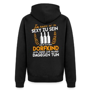 Ich hasse es als Dorfkind so sexy zu sein Dorfkind - Unisex Premium Bio Zip Hoodie - Schwarz - Hinten - Nico (187cm)