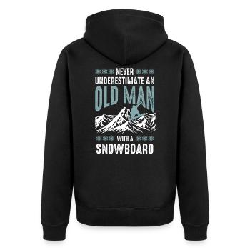 Old man Snow Snowboard - Unisex Premium Bio Zip Hoodie - Schwarz - Hinten - Nico (187cm)