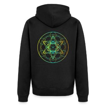 Sacred geometry gift mandala for yoga - Unisex Premium Organic Zip Hoodie - black - Back - Nico (187cm)