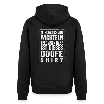 Weihnachts Wichtel Shirt zum Schrottwichteln - Unisex Premium Bio Zip Hoodie - Schwarz - Hinten - Nico (187cm)