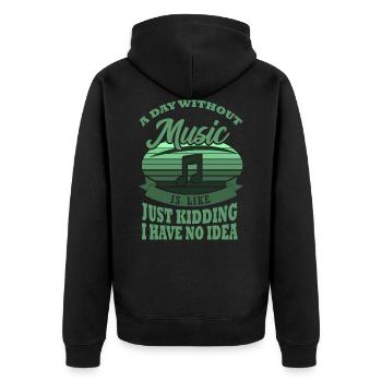 MUSIKER Geschenk Schlagzeug für Schlagzeuger SORRY - Unisex Premium Bio Zip Hoodie - Schwarz - Hinten - Nico (187cm)