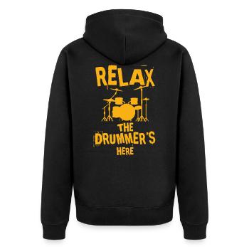 DRUMMER Geschenk Schlagzeug für Schlagzeuger THE - Unisex Premium Bio Zip Hoodie - Schwarz - Hinten - Nico (187cm)