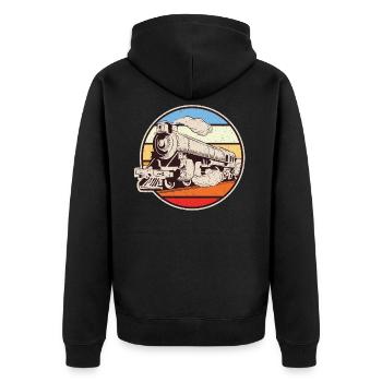 Zug Dampflok Schnarchen Modelleisenbahn Vintage - Unisex Premium Bio Zip Hoodie - Schwarz - Hinten - Nico (187cm)