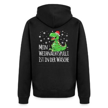 Mein Weihnachtspulli ist in der Wäsche Shirt Ugly - Unisex Premium Bio Zip Hoodie - Schwarz - Hinten - Nico (187cm)