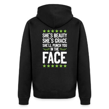 Frau Kickboxing lustig - Unisex Premium Bio Zip Hoodie - Schwarz - Hinten - Nico (187cm)