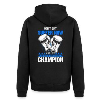 Boxer sieger - Unisex Premium Bio Zip Hoodie - Schwarz - Hinten - Nico (187cm)