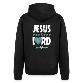 Gott Bibelvers Jesus liebe - Unisex Premium Bio Zip Hoodie - Schwarz - Hinten - Nico (187cm)