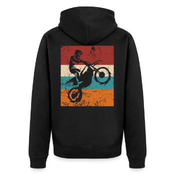 Vintage Motocross Fahrer Dirtbike Motorrad Enduro - Unisex Premium Bio Zip Hoodie - Schwarz - Hinten - Nico (187cm)