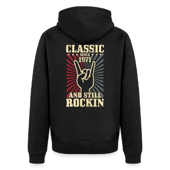 50. Geburtstag Vintage 1971 Rock & Roll Geschenk - Unisex Premium Bio Zip Hoodie - Schwarz - Hinten - Nico (187cm)
