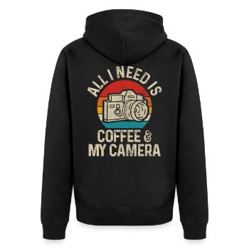 Photography Camera Coffee Photographer Funny Gift - Unisex Premium Organic Zip Hoodie - black - Back - Nico (187cm)