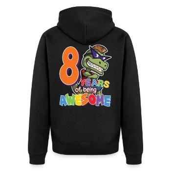 8. Geburtstag Geschenk für Jungen, Dino Dinosaurier, 8 Jahre - Unisex Premium Bio Zip Hoodie - Schwarz - Hinten - Nico (187cm)