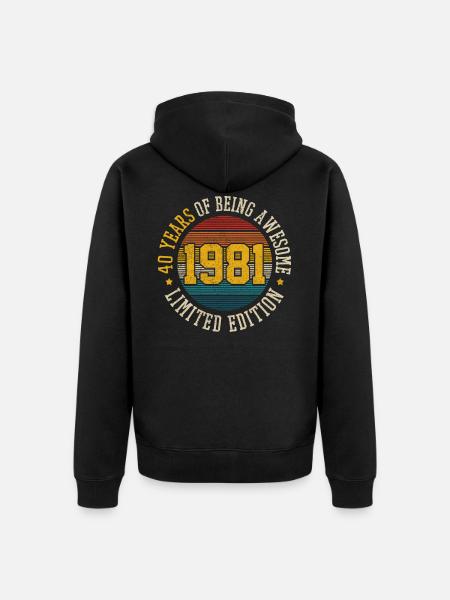 40.o cumpleaños Vintage 1981 Regalo divertido - Chaqueta con capucha prémium ecológica unisex - negro