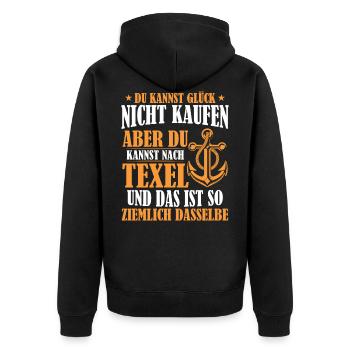 Texel Freude Anker Holland - Unisex Premium Bio Zip Hoodie - Schwarz - Hinten - Nico (187cm)