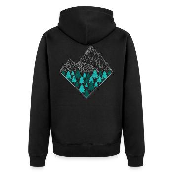 Berge Wald Wandern Camping Klettern Mountainbike - Unisex Premium Bio Zip Hoodie - Schwarz - Hinten - Nico (187cm)