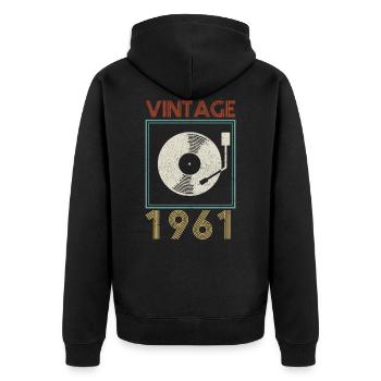 Vintage 1961 Vinyl DJ 60. Geburtstag Geschenk - Unisex Premium Bio Zip Hoodie - Schwarz - Hinten - Nico (187cm)