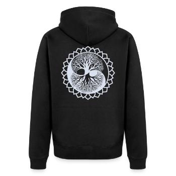 Yin Yang, Baum des Lebens Symbol - Unisex Premium Bio Zip Hoodie - Schwarz - Hinten - Nico (187cm)