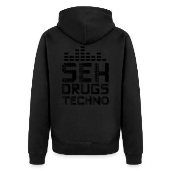sex drogen Techno - Unisex Premium Bio Zip Hoodie - Schwarz - Hinten - Nico (187cm)
