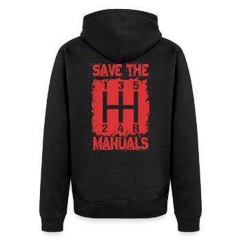 SAVE THE MANUALS KFZ Mechaniker Werkstatt Team - Unisex Premium Bio Zip Hoodie - Schwarz - Hinten - Nico (187cm)