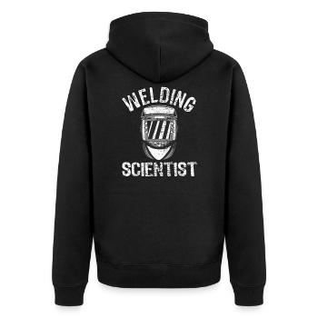 Schweißen Vintage - Unisex Premium Bio Zip Hoodie - Schwarz - Hinten - Nico (187cm)
